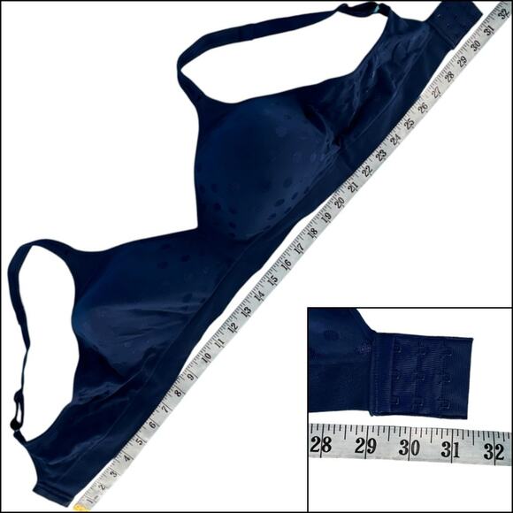 Hanes Wire Free  Padded Tee Shirt Bra Adjustable Plus Size 3XL Blue Polka Dot - Picture 10 of 10